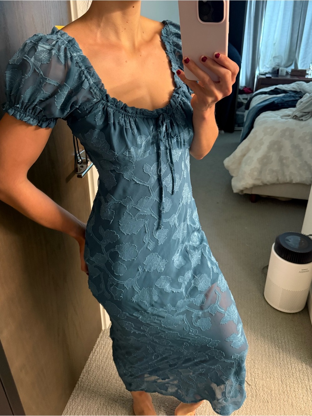 Urban Outfitters Teal Blue Floral Lace Midi Dress